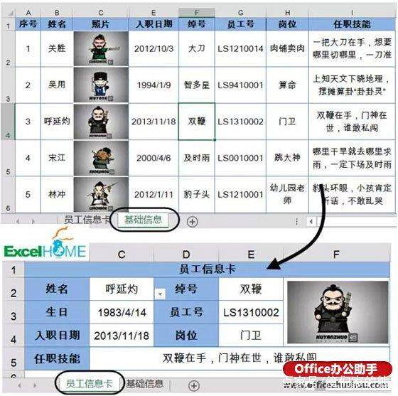 使用Excel制作动态员工信息卡的方法